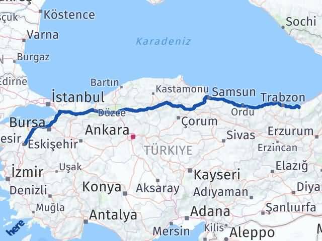 Balıkesir Kalkandere Rize Arası Kaç Km - Yol Haritası