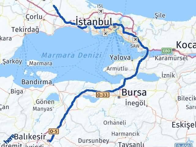 Balıkesir Kapaklı Tekirdağ Arası Kaç Km - Yol Haritası