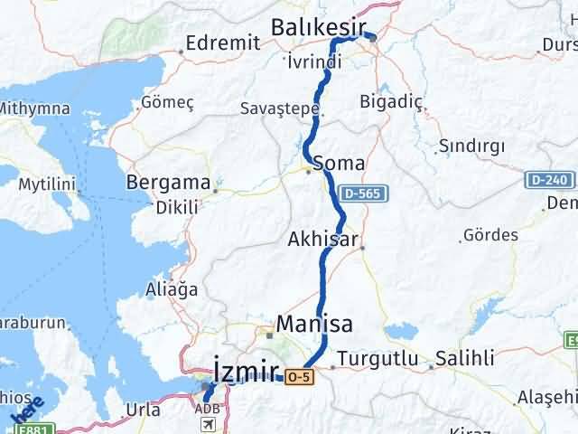 Balıkesir Karabağlar İzmir Arası Kaç Km - Yol Haritası