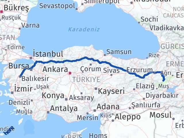 Balıkesir Karaçoban Erzurum Arası Kaç Km - Yol Haritası