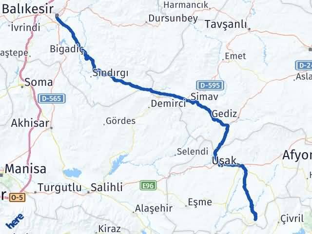Balıkesir Karahallı Uşak Arası Kaç Km - Yol Haritası