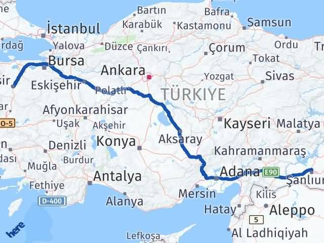 Balıkesir Karaköprü Şanlıurfa Arası Kaç Km - Yol Haritası