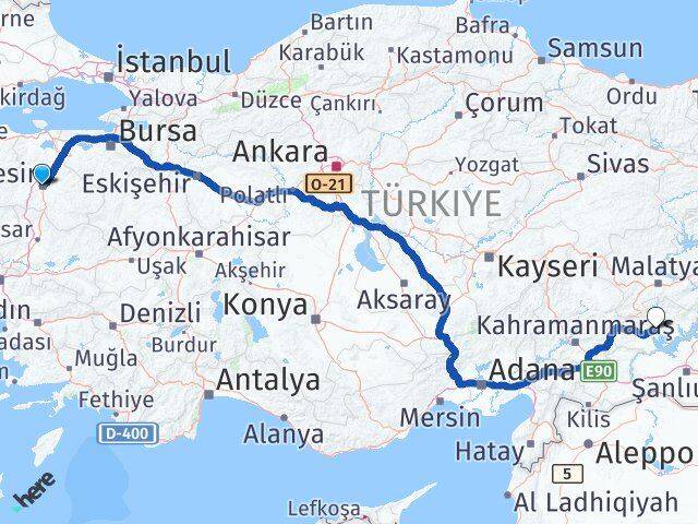 Balıkesir Karesi Adıyaman Arası Kaç Km - Yol Haritası