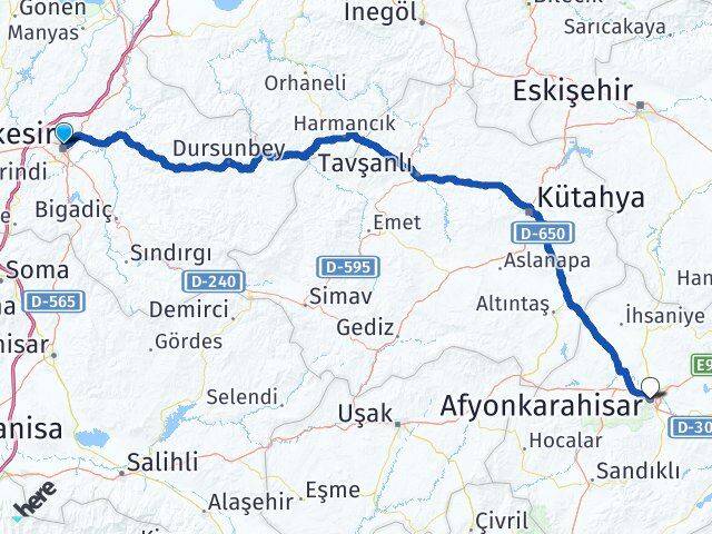 Balıkesir Karesi Afyonkarahisar Arası Kaç Km - Yol Haritası