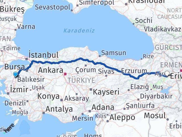 Balıkesir Karesi Ağrı Arası Kaç Km - Yol Haritası