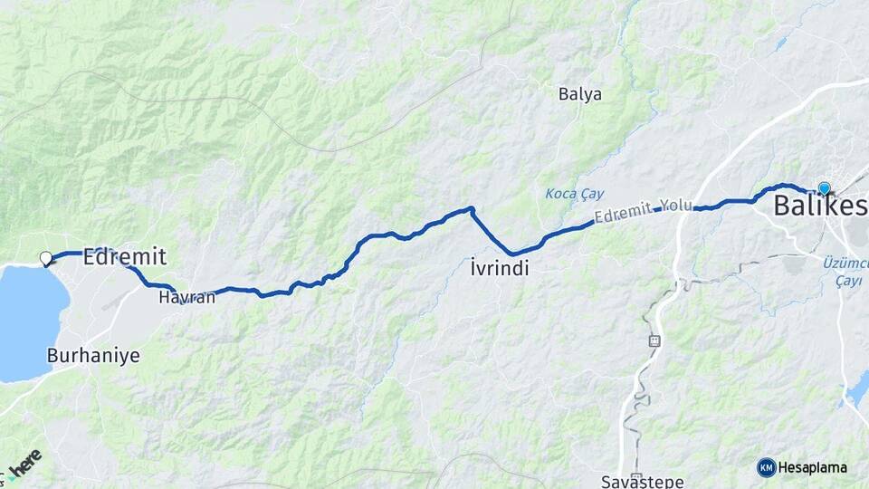 Balıkesir Karesi Akçay Edremit Arası Kaç Km - Yol Haritası