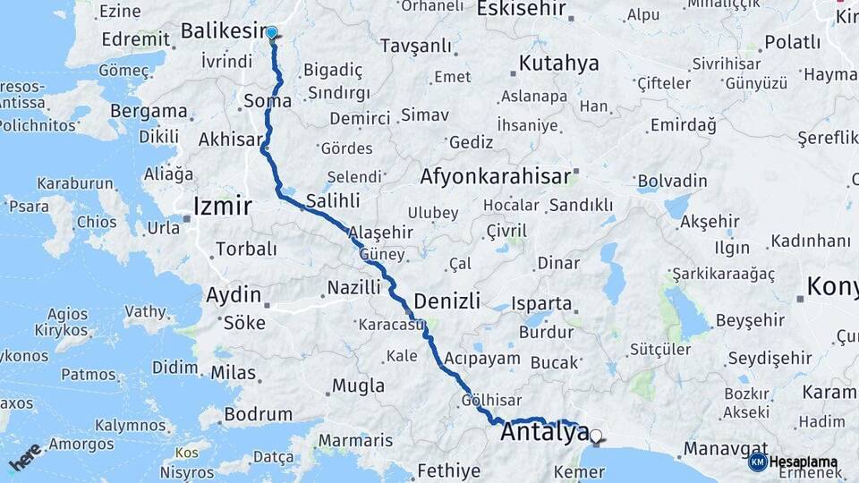 Balıkesir Karesi Antalya Arası Kaç Km - Yol Haritası
