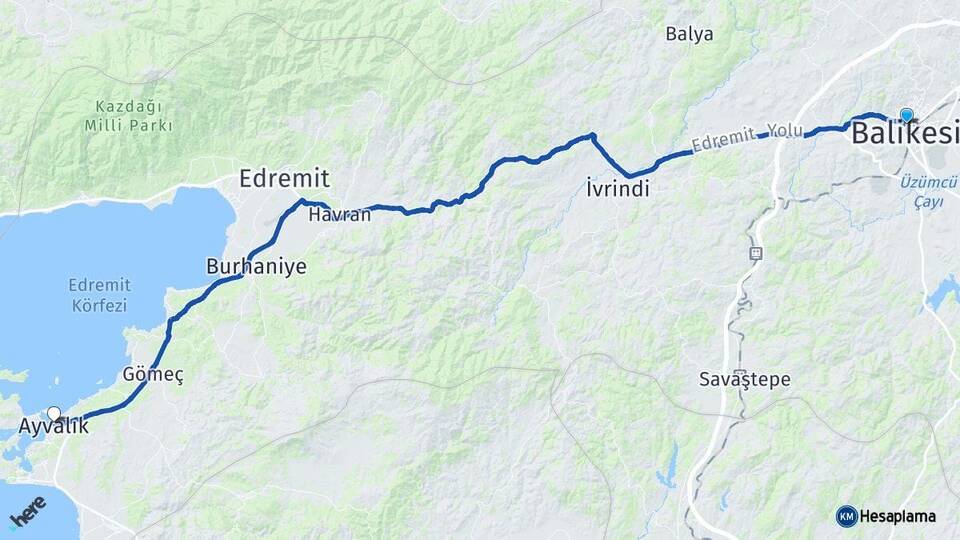 Balıkesir Karesi Ayvalık Arası Kaç Km - Yol Haritası