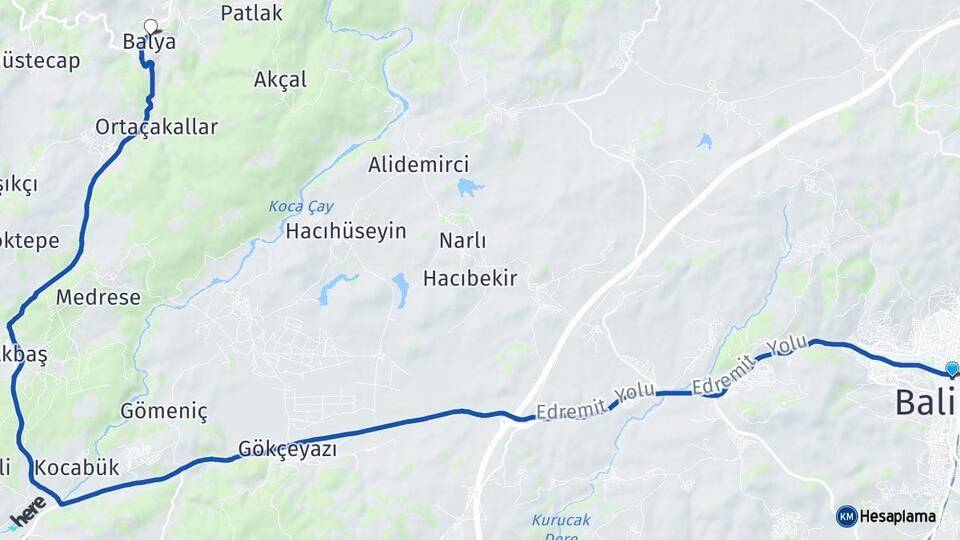 Balıkesir Karesi Balya Arası Kaç Km - Yol Haritası
