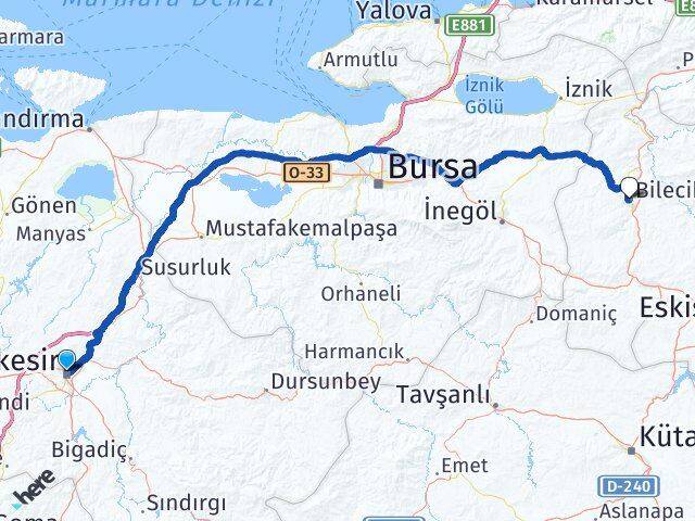Balıkesir Karesi Bilecik Arası Kaç Km - Yol Haritası