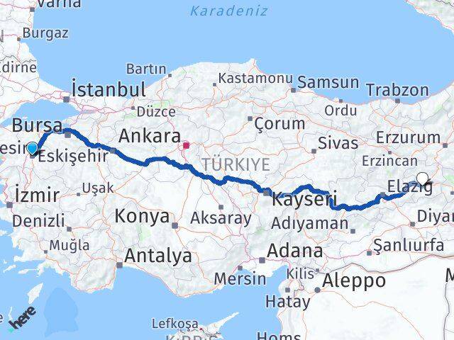 Balıkesir Karesi Bingöl Arası Kaç Km - Yol Haritası