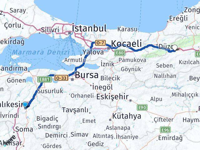 Balıkesir Karesi Bolu Arası Kaç Km - Yol Haritası