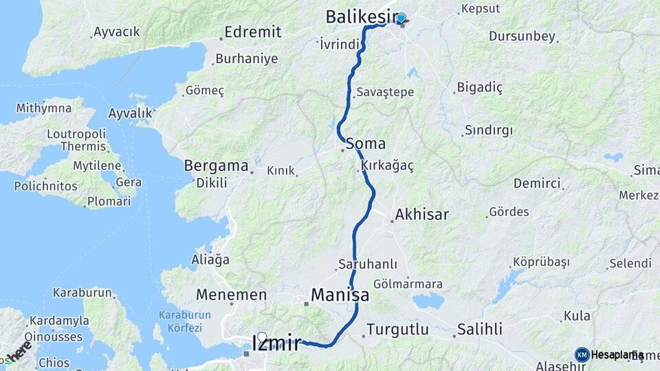 Balıkesir Karesi Bornova İzmir Arası Kaç Km - Yol Haritası