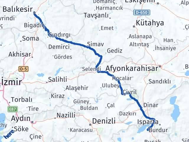 Balıkesir Karesi Burdur Arası Kaç Km - Yol Haritası