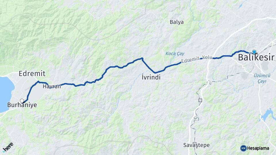 Balıkesir Karesi Burhaniye Arası Kaç Km - Yol Haritası