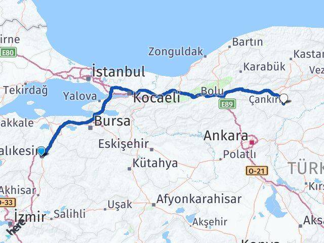 Balıkesir Karesi Çankırı Arası Kaç Km - Yol Haritası