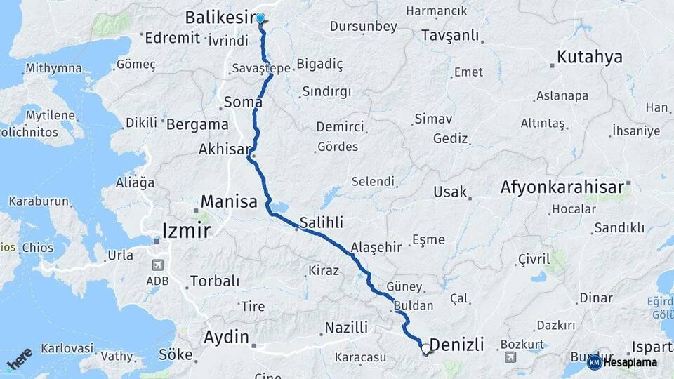 Balıkesir Karesi Denizli Arası Kaç Km - Yol Haritası