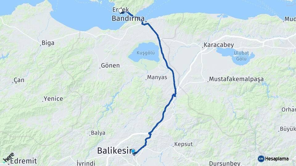 Balıkesir Karesi Erdek Arası Kaç Km - Yol Haritası