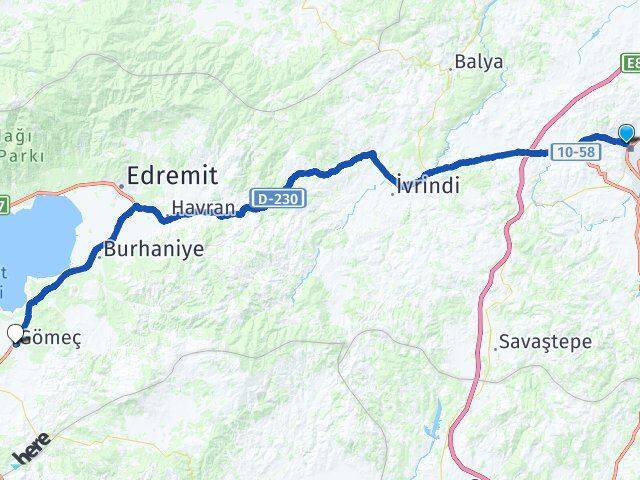 Balıkesir Karesi Gömeç Arası Kaç Km - Yol Haritası