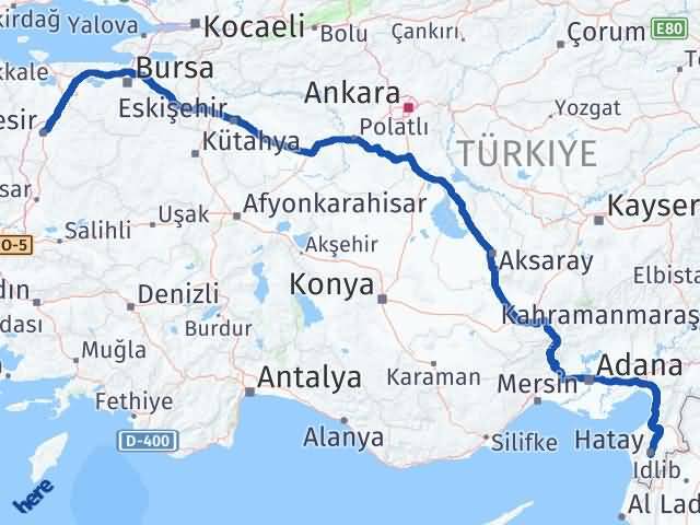 Balıkesir Karesi Hatay Arası Kaç Km - Yol Haritası