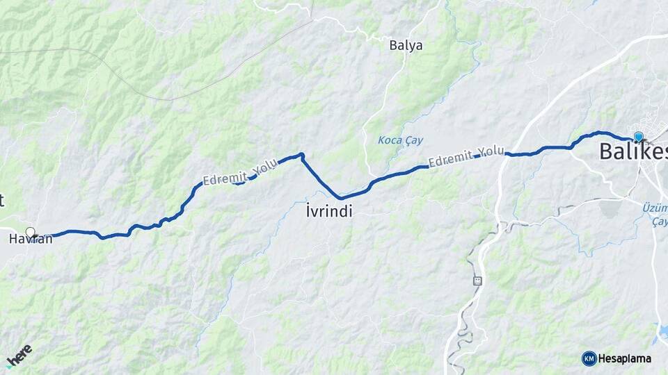 Balıkesir Karesi Havran Arası Kaç Km - Yol Haritası