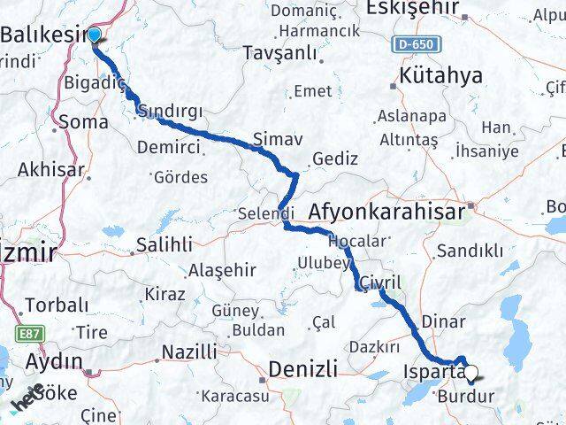 Balıkesir Karesi Isparta Arası Kaç Km - Yol Haritası