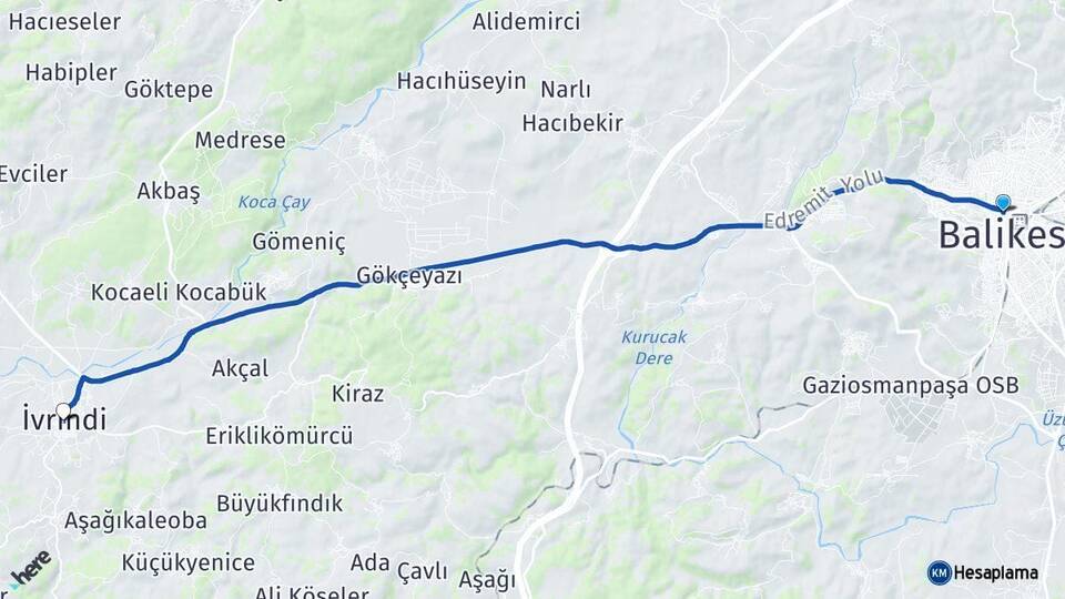Balıkesir Karesi İvrindi Arası Kaç Km - Yol Haritası