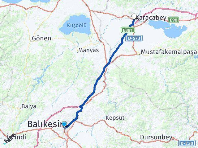 Balıkesir Karesi Karacabey Bursa Arası Kaç Km - Yol Haritası