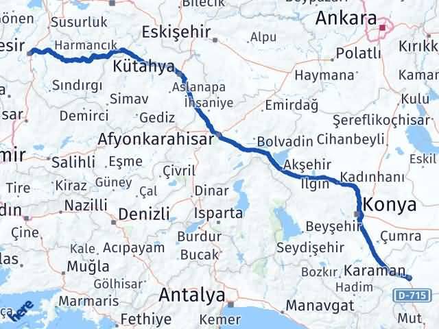 Balıkesir Karesi Karaman Arası Kaç Km - Yol Haritası