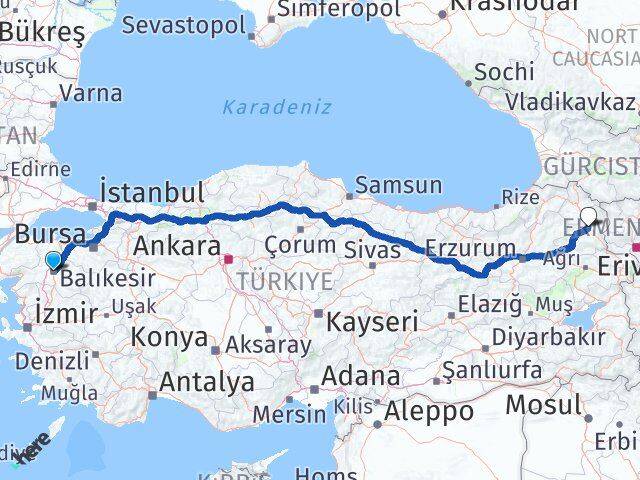 Balıkesir Karesi Kars Arası Kaç Km - Yol Haritası