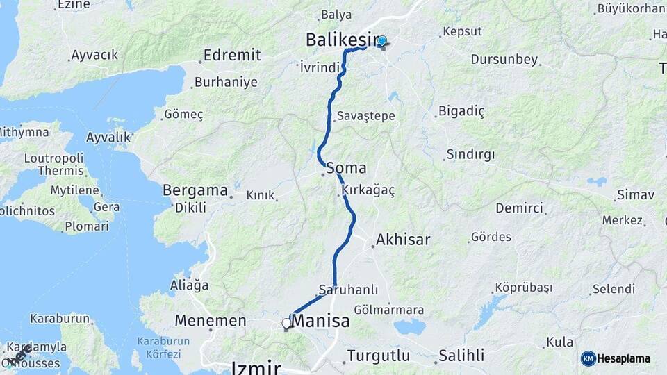 Balıkesir Karesi Manisa Arası Kaç Km - Yol Haritası