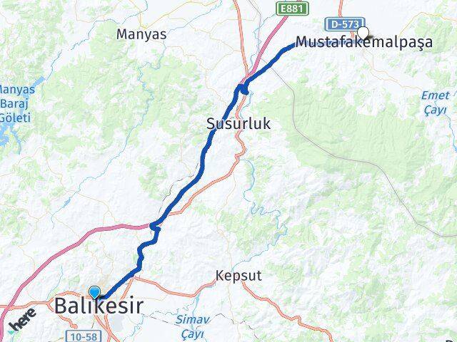 Balıkesir Karesi Mustafakemalpaşa Bursa Arası Kaç Km - Yol Haritası