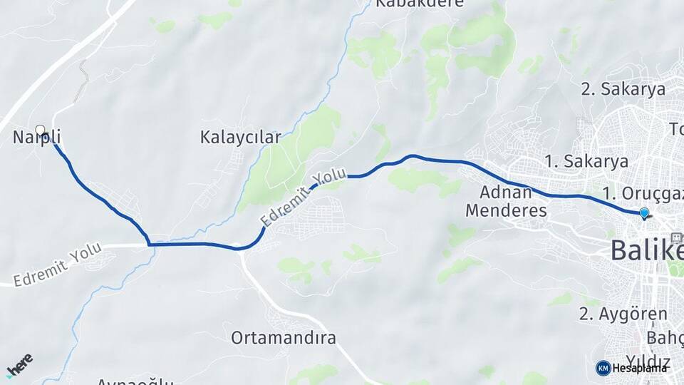 Balıkesir Karesi Naipli Karesi Arası Kaç Km - Yol Haritası