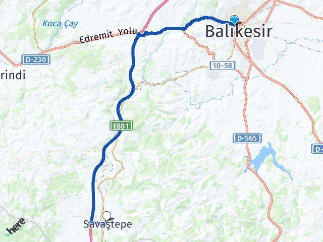 Balıkesir Karesi Savaştepe Arası Kaç Km - Yol Haritası