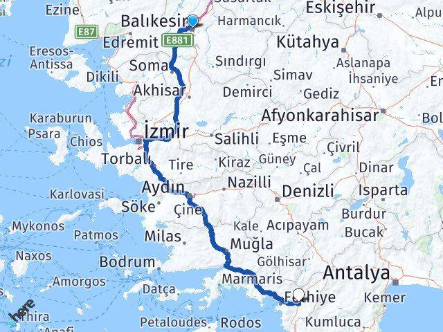 Balıkesir Karesi Seydikemer Muğla Arası Kaç Saat? Yol Haritası, Yakıt, Rota ve Mesafe Hesaplama Balıkesir Karesi Seydikemer Muğla Arası Kaç Km? Kaç Saat? Yol Haritası