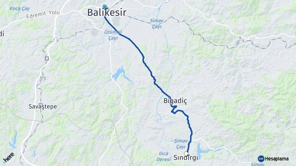 Balıkesir Karesi Sındırgı Arası Kaç Km - Yol Haritası