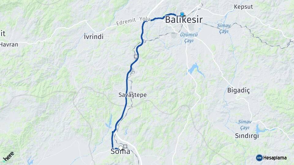 Balıkesir Karesi Soma Manisa Arası Kaç Km - Yol Haritası