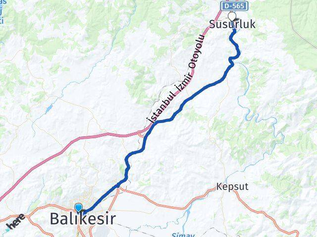 Balıkesir Karesi Susurluk Arası Kaç Km - Yol Haritası