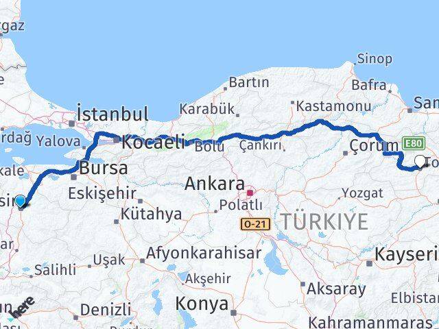 Balıkesir Karesi Tokat Arası Kaç Km - Yol Haritası