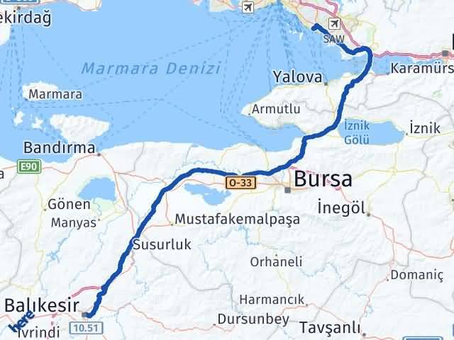 Balıkesir Kartal İstanbul Arası Kaç Km - Yol Haritası