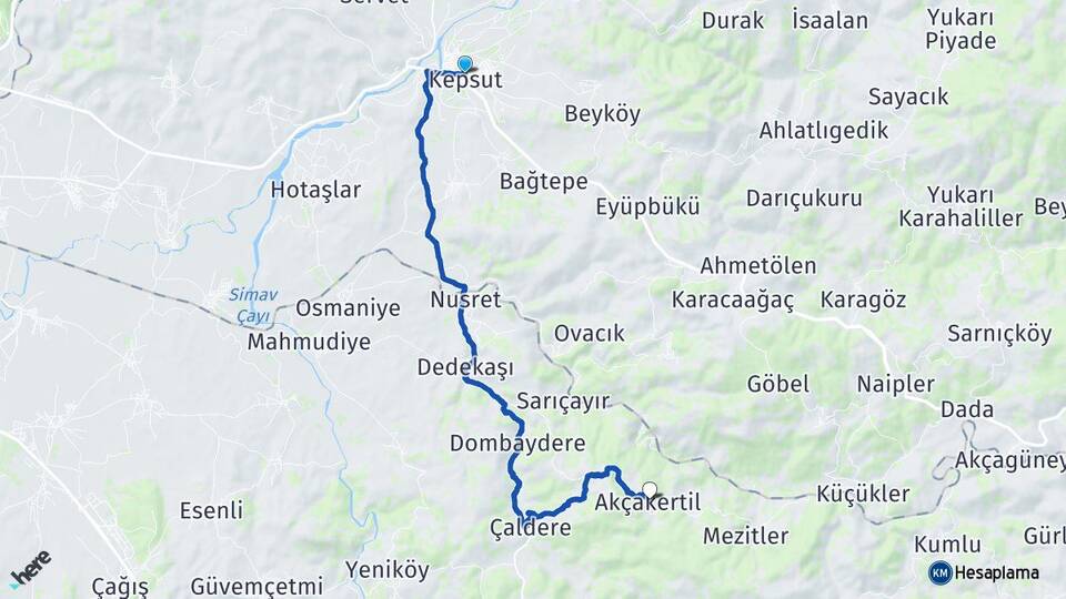 Balıkesir Kepsut Akçakertil Kepsut Arası Kaç Km - Yol Haritası