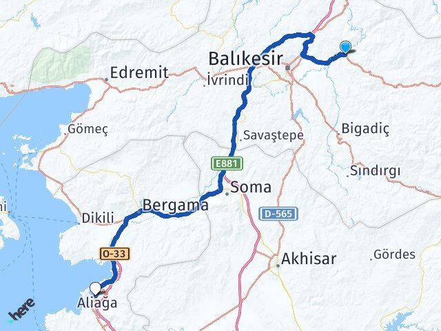 Balıkesir Kepsut Aliağa İzmir Arası Kaç Km - Yol Haritası