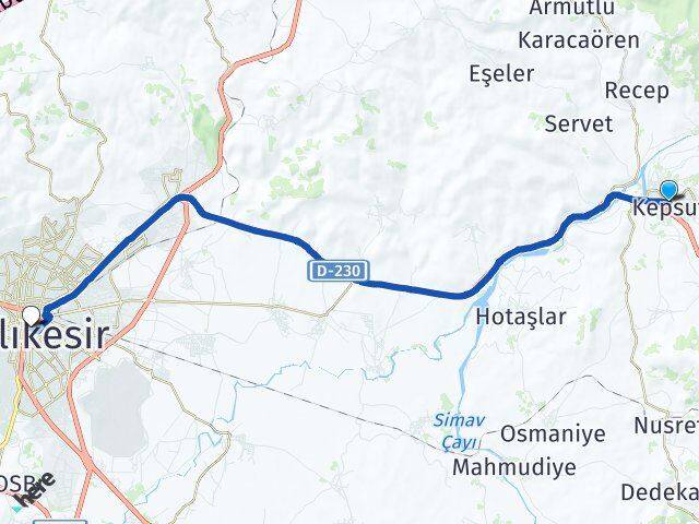 Balıkesir Kepsut Altıeylül Arası Kaç Km - Yol Haritası
