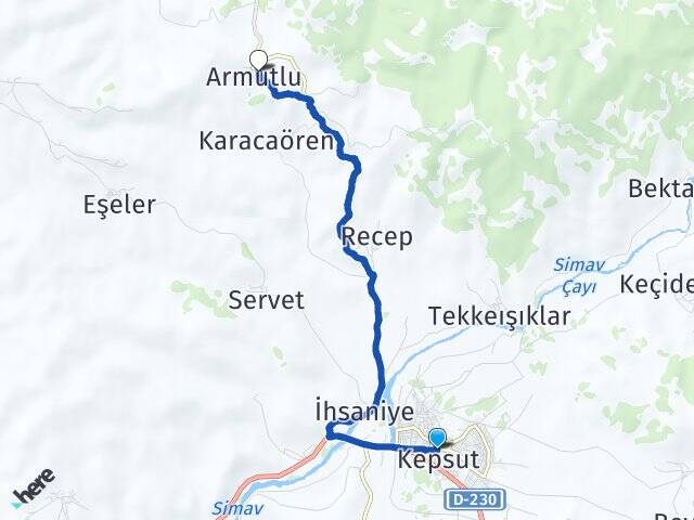 Balıkesir Kepsut Armutlu Kepsut Arası Kaç Km - Yol Haritası