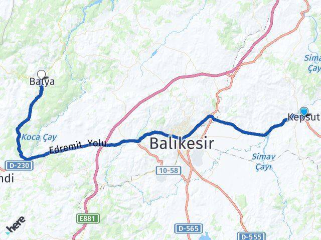 Balıkesir Kepsut Balya Arası Kaç Km - Yol Haritası