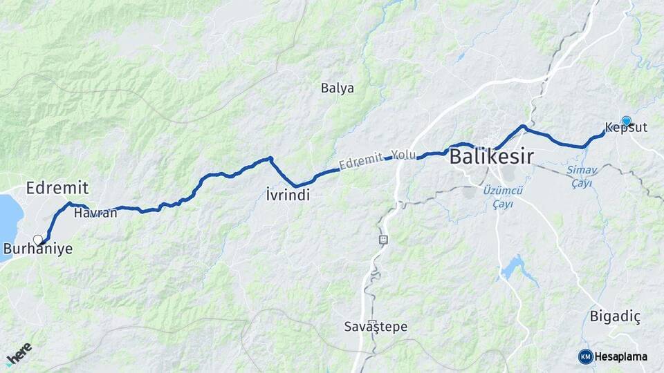 Balıkesir Kepsut Burhaniye Arası Kaç Km - Yol Haritası