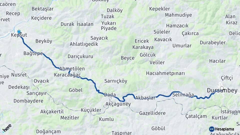 Balıkesir Kepsut Dursunbey Arası Kaç Km - Yol Haritası