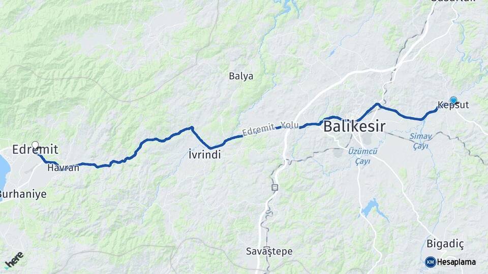 Balıkesir Kepsut Edremit Arası Kaç Km - Yol Haritası