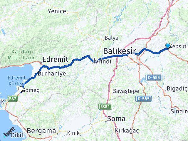 Balıkesir Kepsut Gömeç Arası Kaç Km - Yol Haritası