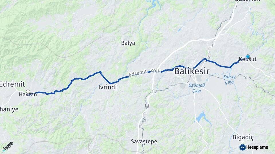 Balıkesir Kepsut Havran Arası Kaç Km - Yol Haritası